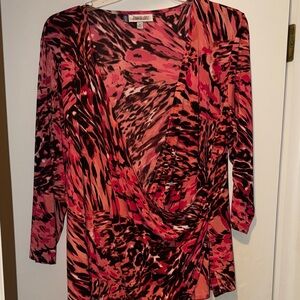 Jennifer Lopez Red and Brown Animal Patterned Wrap Top